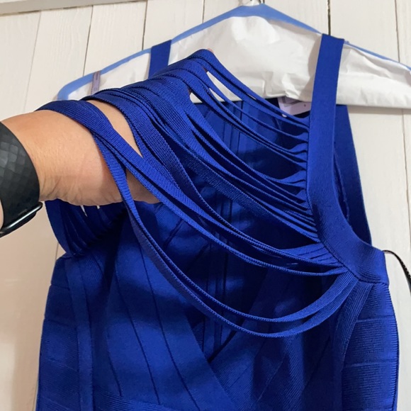 UNIQUE HERVE LEGER bandage dress S navy cowl neck - Picture 7 of 8